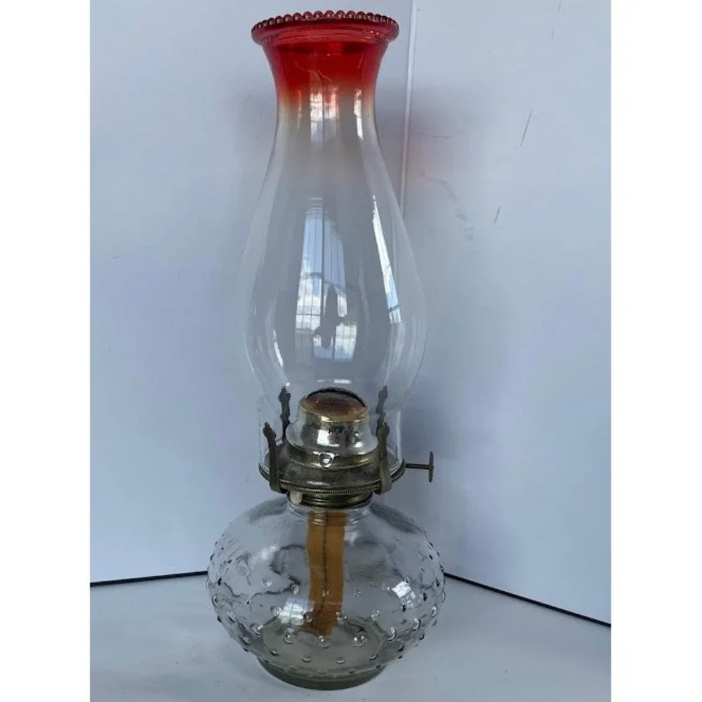 Vintage Glass Oil Lamp with Clear Chimney - Antique Kerosene Lantern Home Decor